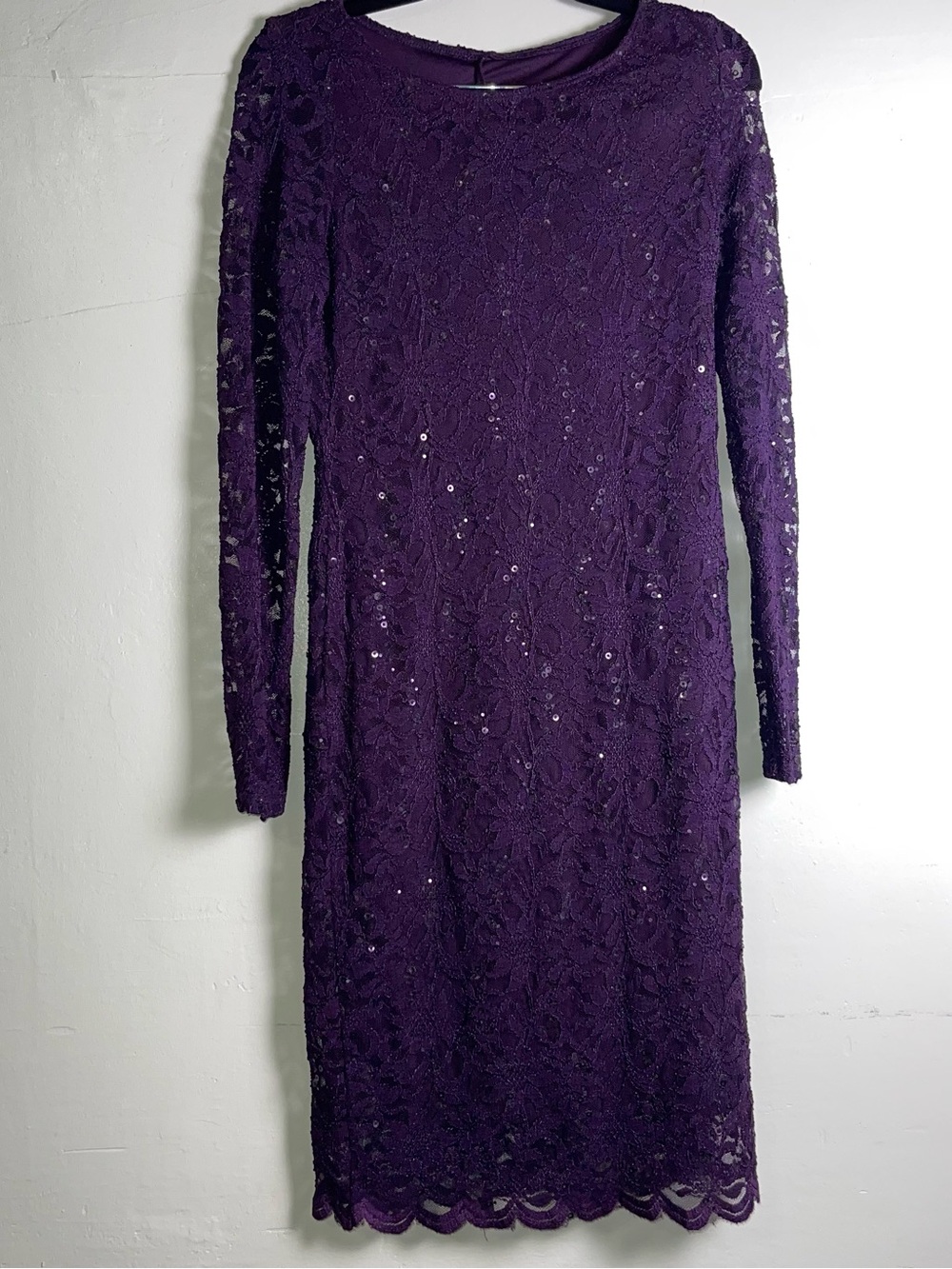 Onyx Nite Purple Lace Long-Sleeve Sequin Dress